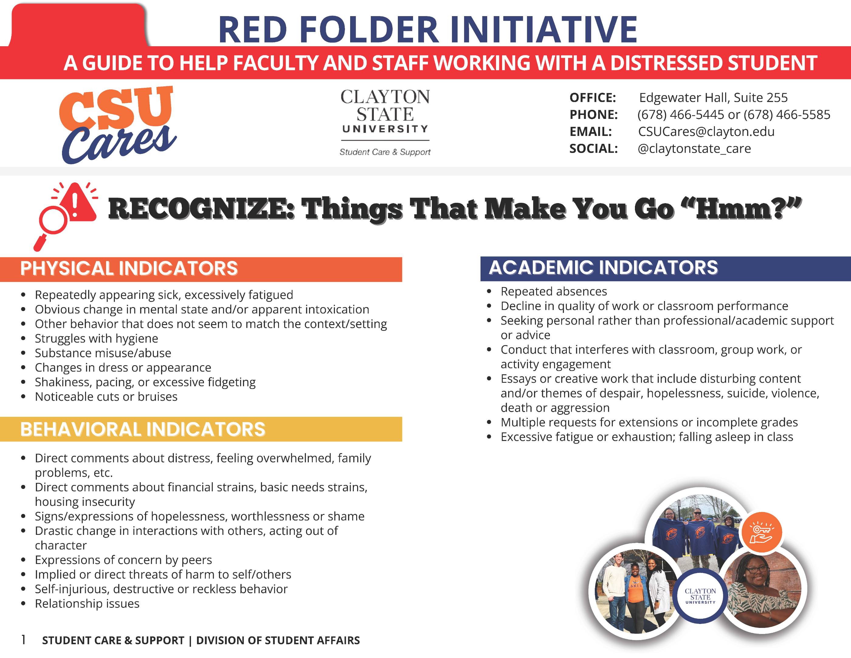 Recognize Tab for Red Folder Inititative, includes several images of students as well as the Clayton State logo. Information below. 