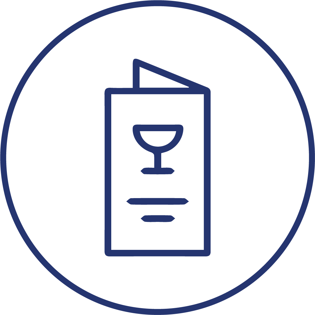 Folded menu showing a glass