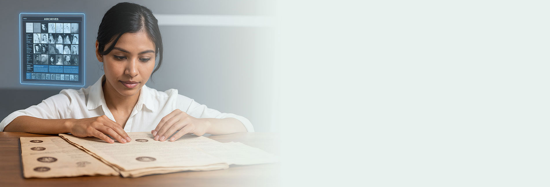 woman looking at documents