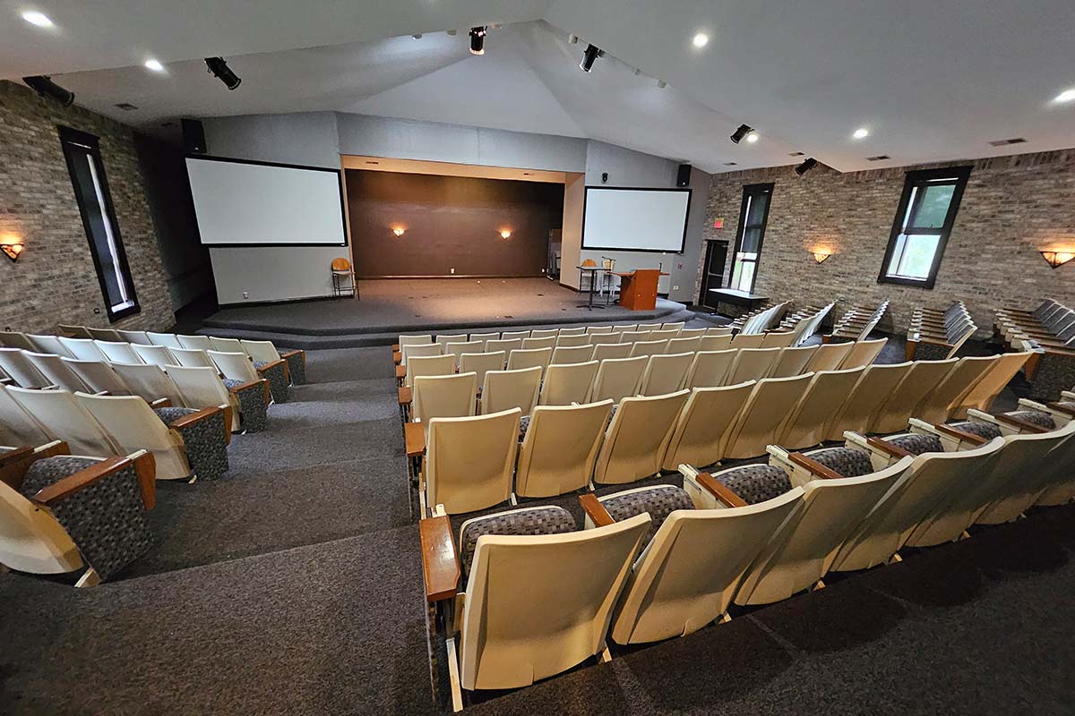 Arbor Hall Auditorium look at the stage from the back