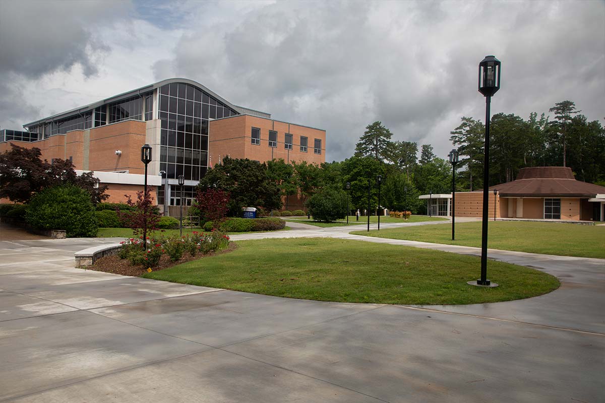 Campus quad looking at the round building