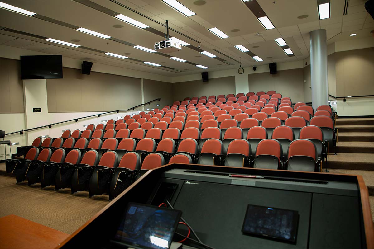 UC Lecture Hall room 272 looking at the audience
