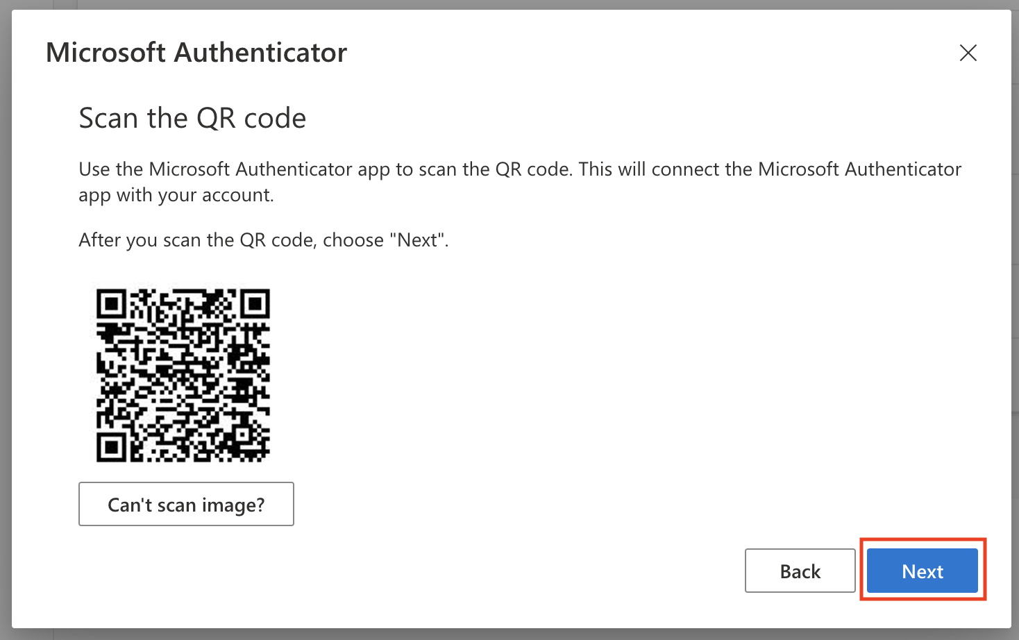 QR code next button