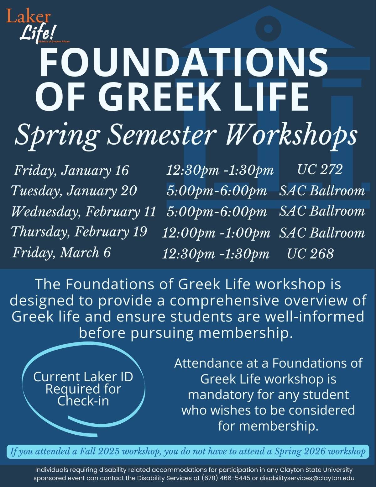 Foundations of Greek Life Workshop Flyer for Foundations of Greek Life Workshop. Includes a graphic of the Georgia State Building. Information below.