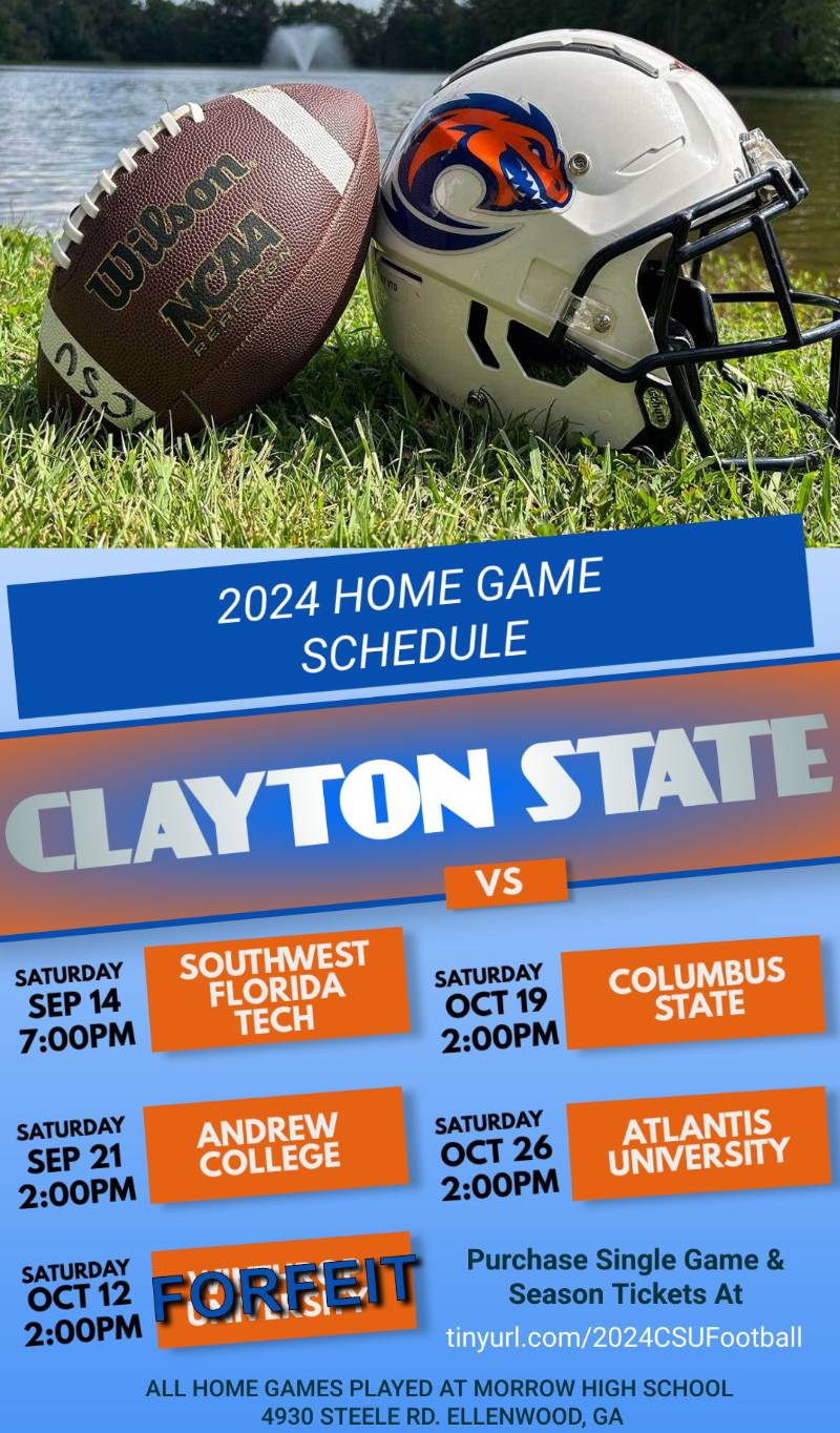 Flyer for Clayton State Club Football Home Game Tickets; information below