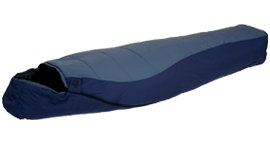 Image of a large sleeping bag with dark blue interior