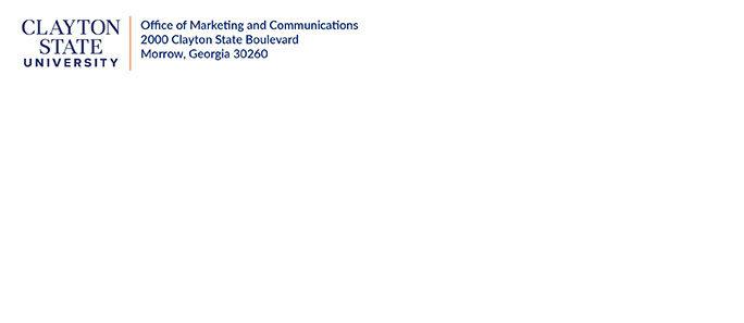 clayton state university logo with office of marketing and communications name and clayton state's address