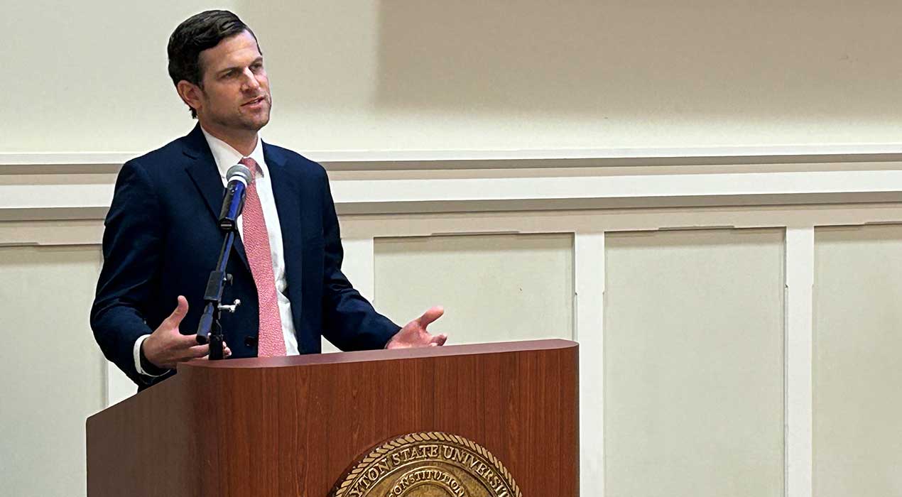 Sen. Brian Strickland speaks to Clayton State students and faculty